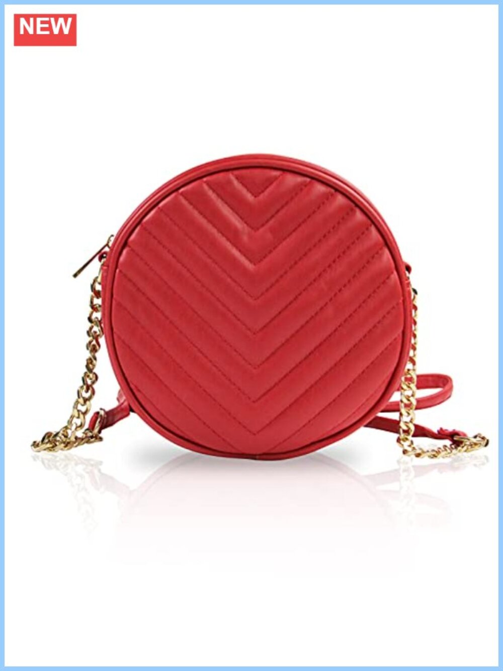 Round Crossbody Bag PU Leather Shoulder Bag Metal Chain Strap Zipper Cellphone